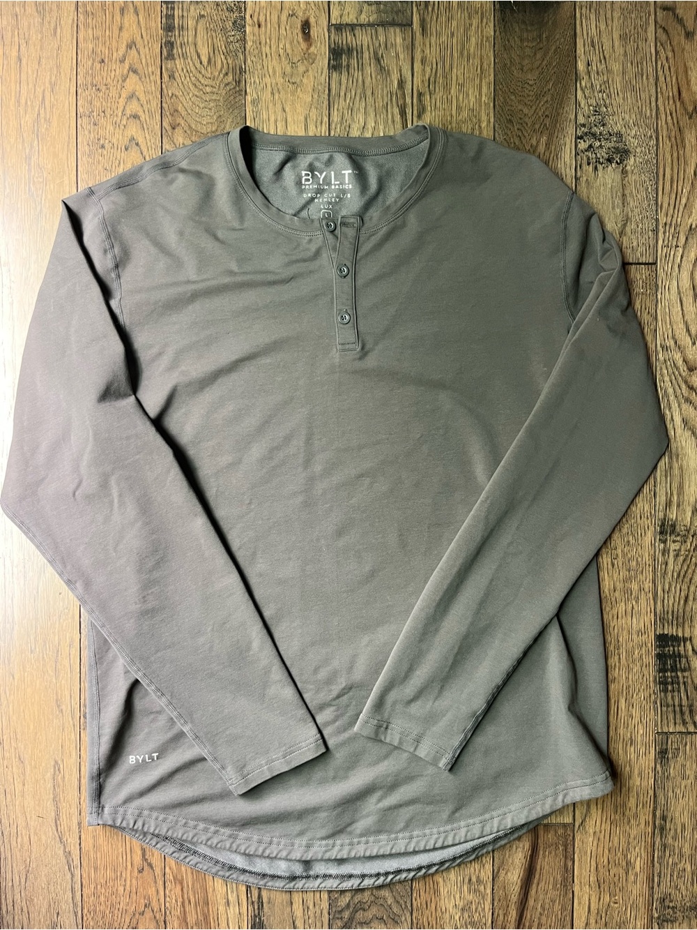 BYLT Basics Men's Long-Sleeve Henley in charcoal grey large